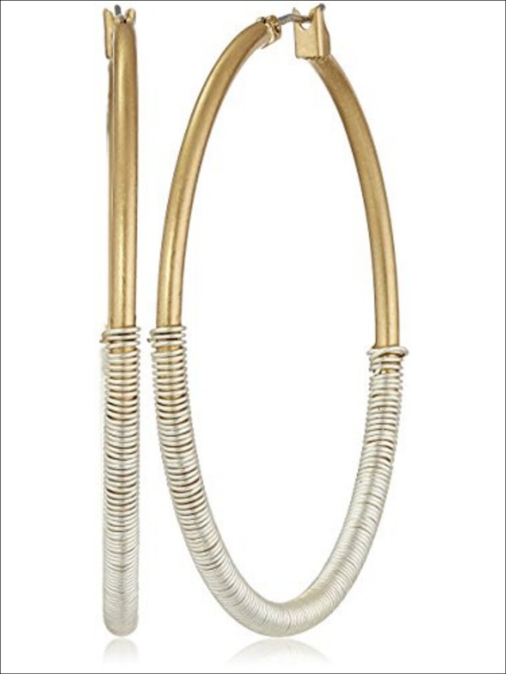 Two-Tone Wire Wrapped Hoop Earrings Gold-tone Metal 2 Inch Click-Top